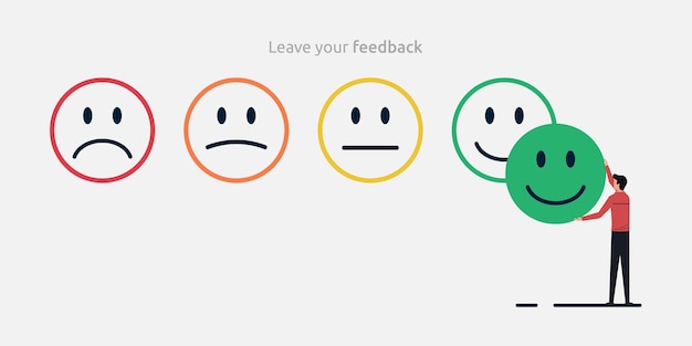 Vecteur concept de satisfaction securecustomer feedback symbole de visage d'émotion pour l'évaluation du service et l'avis du client