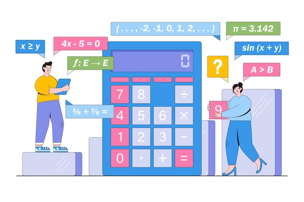 Vecteur concept de science mathématique avec des personnages personnes qui gagnent en éducation illustration vectorielle minimale de style de conception de contour pour les images de héros de bannière web de page de destination infographie