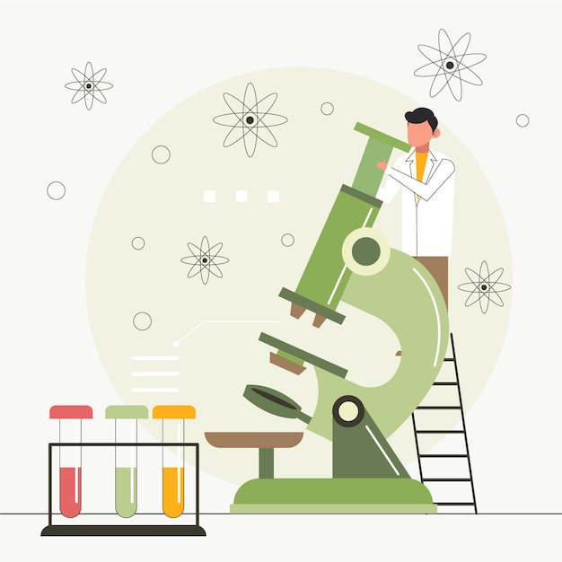 Concept scientifique avec microscope et atomes
