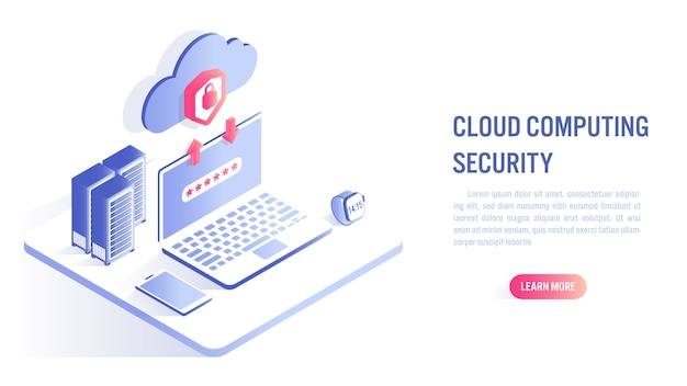 Vecteur concept de sécurité informatique en nuage. appel à l'action ou modèle de bannière web