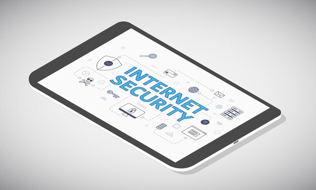 Concept de sécurité Internet sur écran de tablette avec style 3d isométrique
