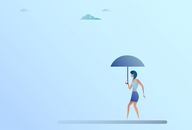 Concept de sécurité protection femme pluie parapluie support