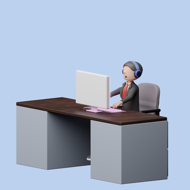 Concept de service d'assistance à la clientèle Objet 3D réaliste de style dessin animé
