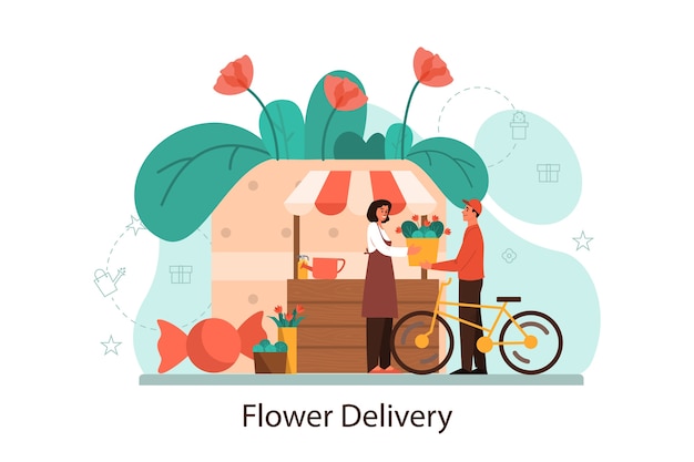 Concept De Service De Livraison De Fleurs. Fleuriste Professionnel