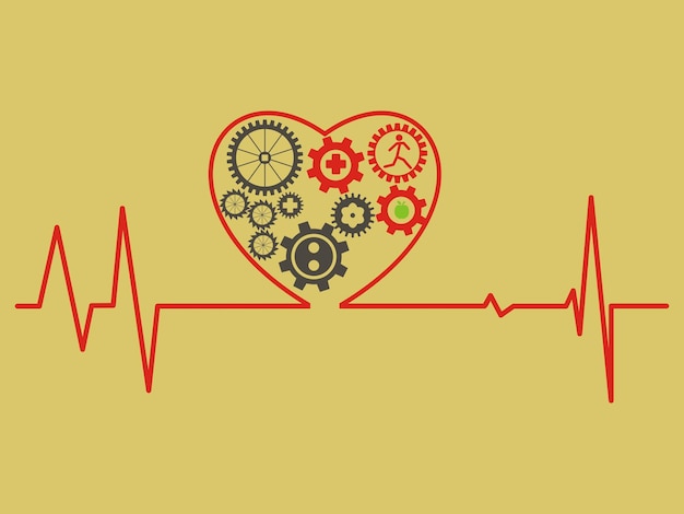 Concept De Soins De Santé Cardiogramme Le Symbole Du Cœur Se Compose Des Engrenages