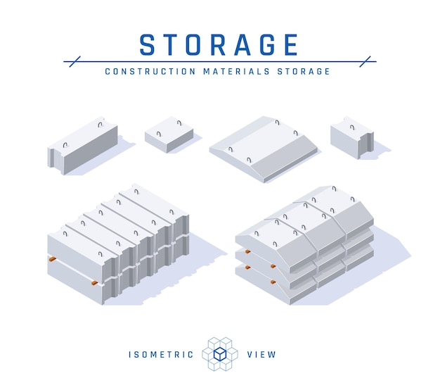 Vecteur concept de stockage de fondation en béton en vue isométrique.