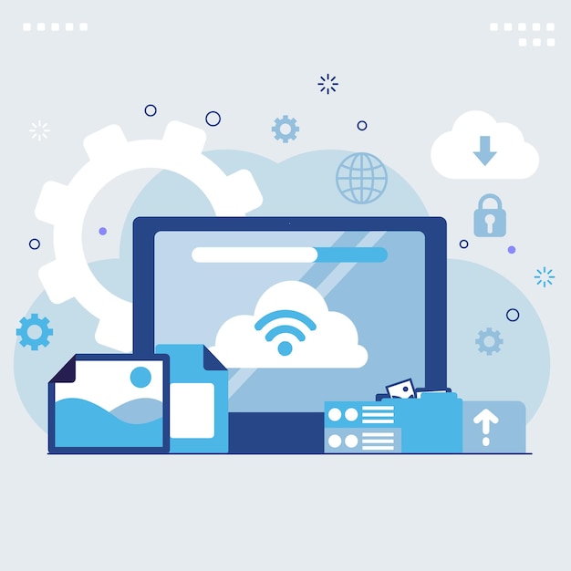 Concept de stockage en nuage et de sécurité des données avec des symboles sécurisés Idéal pour la technologie et la cybersécurité visuelle