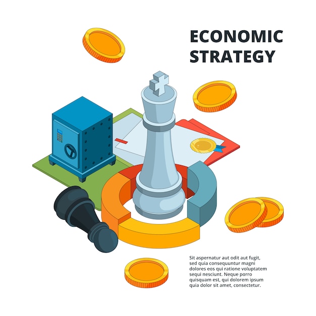 Concept De Stratégie D'entreprise, Symboles De Planification Et De Gestion Du Succès De La Société Nouveaux Niveaux Cibles D'échecs Isométriques