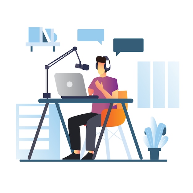 Concept de streaming podcast homme youtuber