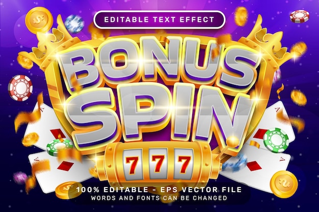 Concept de style 3d de casino de spin de bonus d'effet de texte modifiable