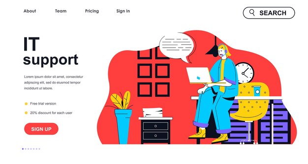 Concept De Support Informatique Pour Le Modèle De Page De Destination Une Opératrice Résout Les Problèmes Des Utilisateurs De Logiciels Scène De Personnes De Service De Support Technique Illustration Vectorielle Avec Conception De Personnage Plat Pour Bannière Web