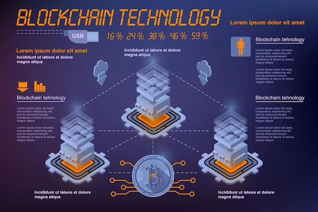 Concept de technologie blockchain de traitement de données volumineuses Traitement et stockage d'informations vectorielles de centre de données isométrique