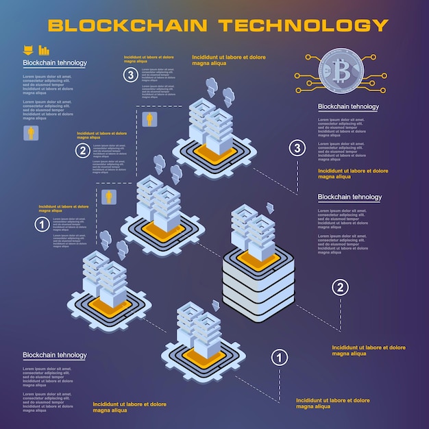 Concept de technologie blockchain de traitement de données volumineuses Traitement et stockage d'informations vectorielles de centre de données isométrique