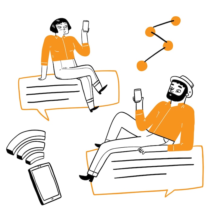 Vecteur concept de technologie de communication, main dessiner style doodle illustration vectorielle