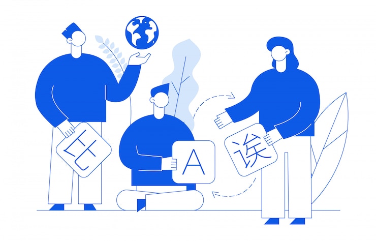 Vecteur concept de traduction avec des personnes