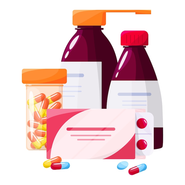 Vecteur concept de traitement de médicaments et de santé. collection de médicaments de pharmacie en bouteille et boîte. pilule de médecine en pack. concept de pharmacie et de pharmacien.