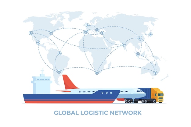 Concept de transport logistique de fret Cargo navire train camion transport