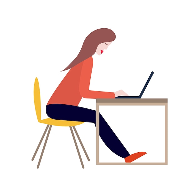 Vecteur concept de travail à domicile indépendant femme assise avec un ordinateur portable illustration de travail en ligne vectorielle