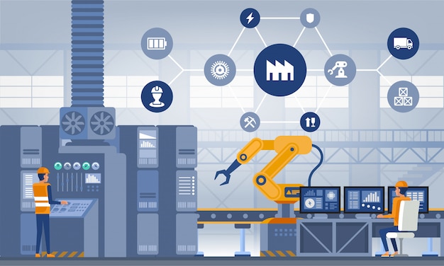 Concept d'usine intelligente de l'industrie 4.0. Illustration vectorielle de technologie