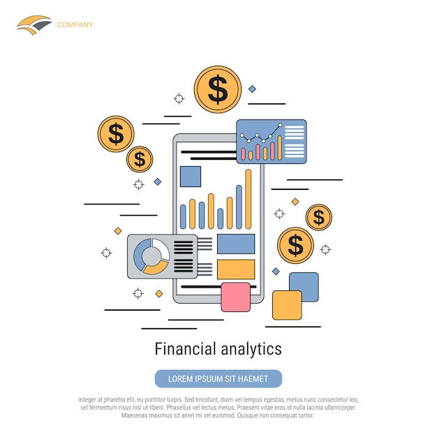 Vecteur concept de vecteur de style de contour plat d'analyse financière