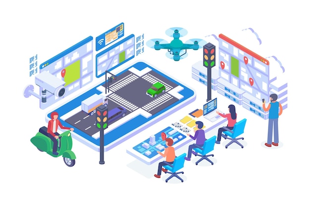 Concept De Vecteur De Système De Contrôle Du Trafic Isométrique