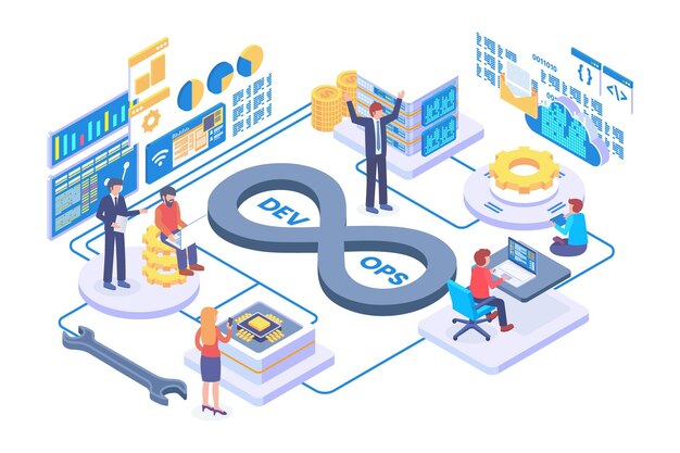 Concept de vecteur de technologie devops isométrique