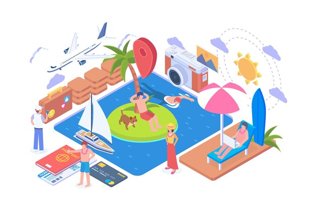 Concept de vecteur de vacances d'été isométrique