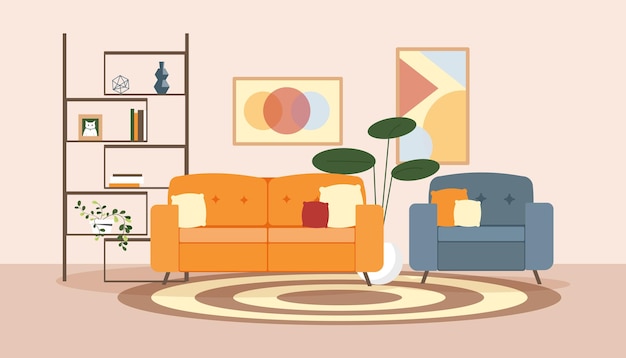 Concept vectoriel moderne de l'intérieur d'une pièce