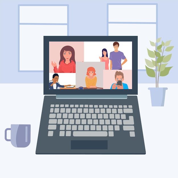Concept de vidéoconférence en ligneCommunication Internet Les gens communiquent à l'aide d'un téléphone et d'un ordinateur portable