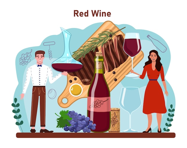 Vecteur concept de vin vin de raisin dans une bouteille et un verre plein de boisson alcoolisée
