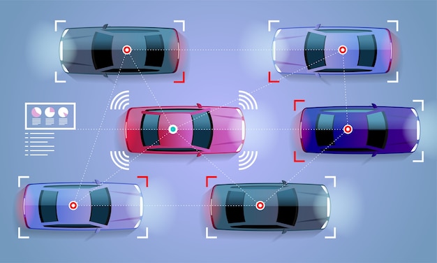 Vecteur concept de voiture intelligente véhicule autonome autonome sur l'illustration de la route de la ville