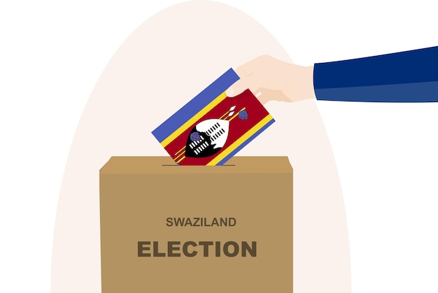 Concept De Vote Au Swaziland Main D'homme Et Urne électorale Jour Du Drapeau Du Swaziland Vecteur