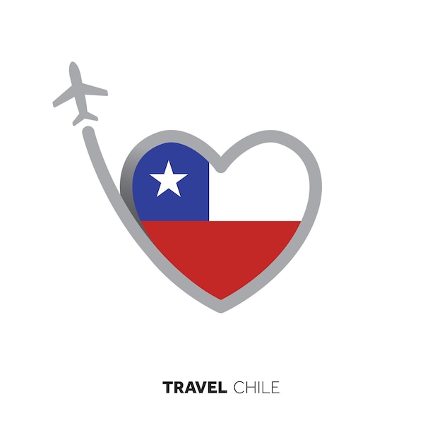 Concept De Voyage Au Chili Drapeau En Forme De Coeur Avec Avion