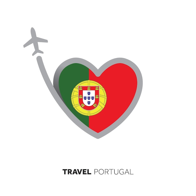 Concept De Voyage Au Portugal Drapeau En Forme De Coeur Avec Avion