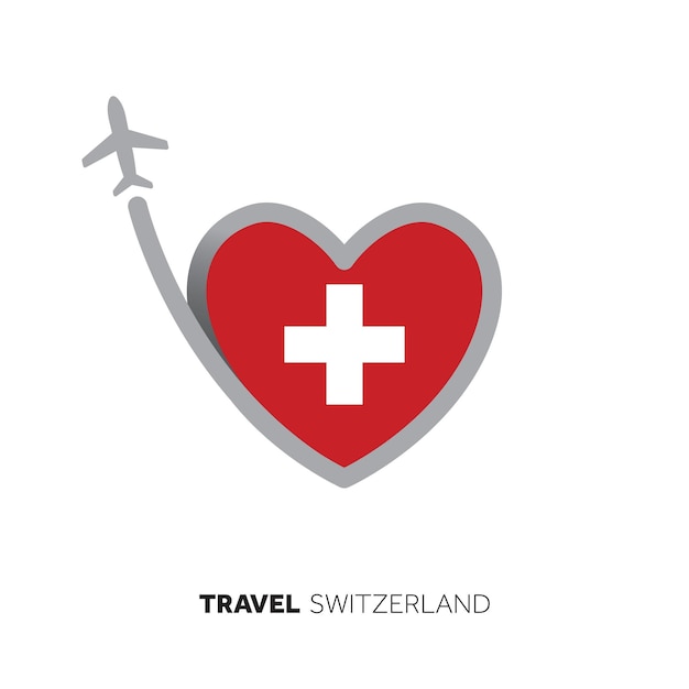 Concept De Voyage En Suisse Drapeau En Forme De Coeur Avec Avion