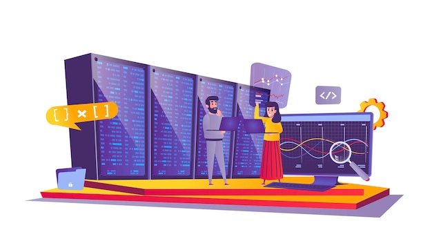 Concept web de centre de données en style cartoon