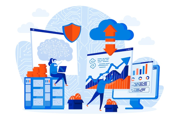 Vecteur concept de web de technologie crypto-monnaie avec illustration de personnages de personnes