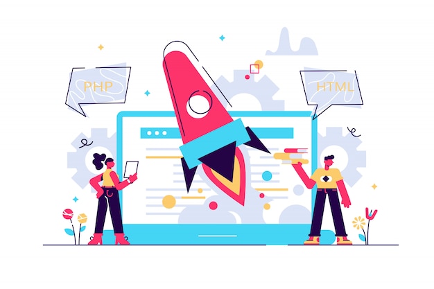 Concepteur de programmation, codage, programmation, développement de sites Web et d'applications. illustration, développement d'applications, prototypage et test d'API logicielles, processus de création d'interfaces, démarrage