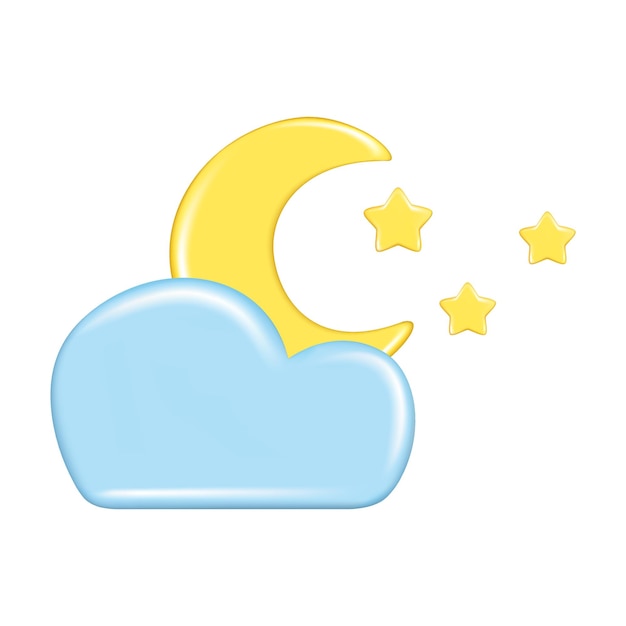Vecteur conception 3d réaliste des éléments de prévision météo icône symbole météorologie décoratif mignon 3d étoile de lune dorée et nuage bleu illustration vectorielle de dessin animé isolée sur fond blanc