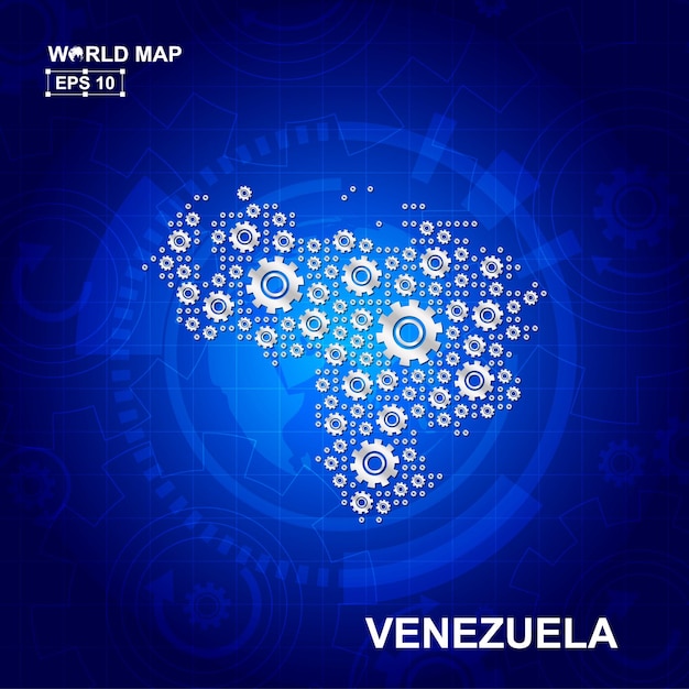 Conception Abstraite De Carte Du Venezuela Avec Le Concept D'icône De Roues Dentées Et D'engrenages De Transmission