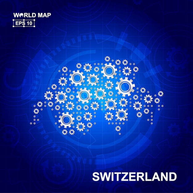 Conception Abstraite De Carte De Suisse Avec Le Concept D'icône De Roues Dentées Et D'engrenages De Transmission