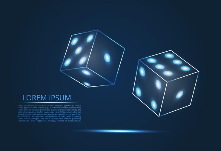 Conception abstraite de dés en vol Le concept de jeu dans un casino Formes et points de lignes bleues