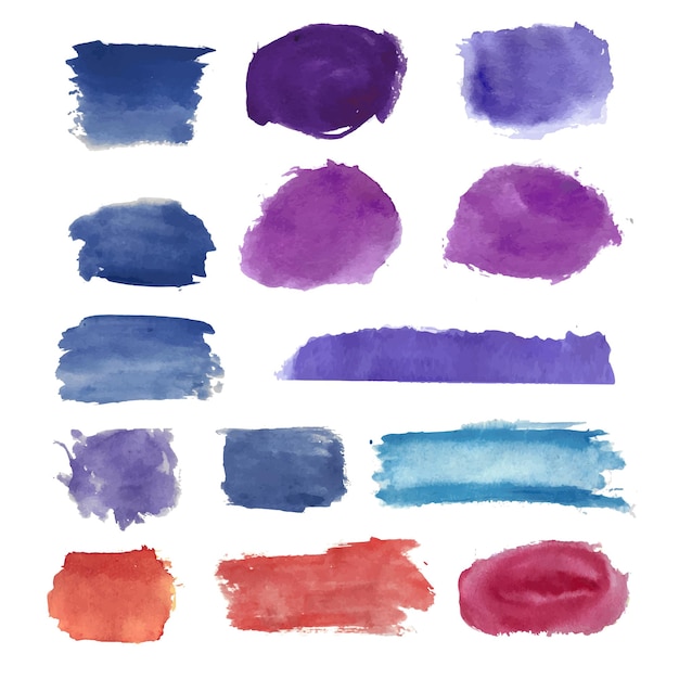 Vecteur conception abstraite moderne peinte à la main avec aquarelle tache étiquette coup de pinceau bleu rose violet nuage isolé sur blanc vecteur utilisé comme conception décorative carte bannière affiche couverture brochure