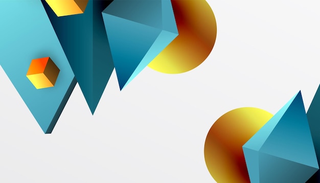 Conception abstraite présentant des cubes isométriques, des pyramides, des carrés et des sphères dans une disposition 3D vibrante Moderne et dynamique, parfaite pour le design technologique ou les thèmes futuristes