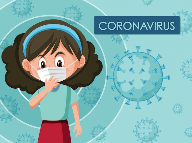 Conception D'affiche De Coronavirus Avec Fille Portant Un Masque