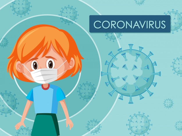 Conception D'affiche De Coronavirus Avec Fille Portant Un Masque