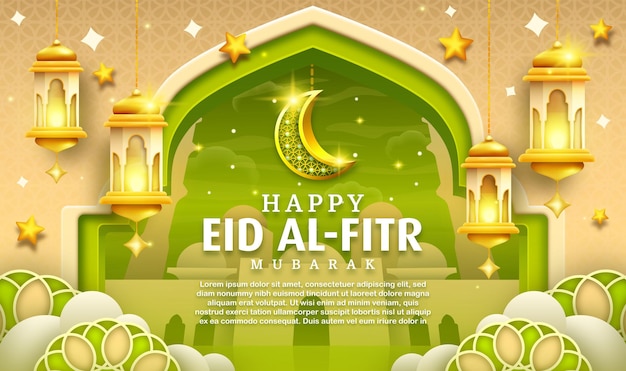 Conception D'affiche Hapy Eid Al Fitr Ramadan Avec Fond Vert