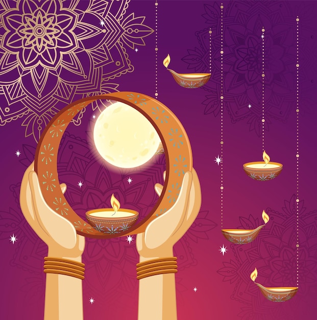 Vecteur conception d'affiche heureuse de karva chauth