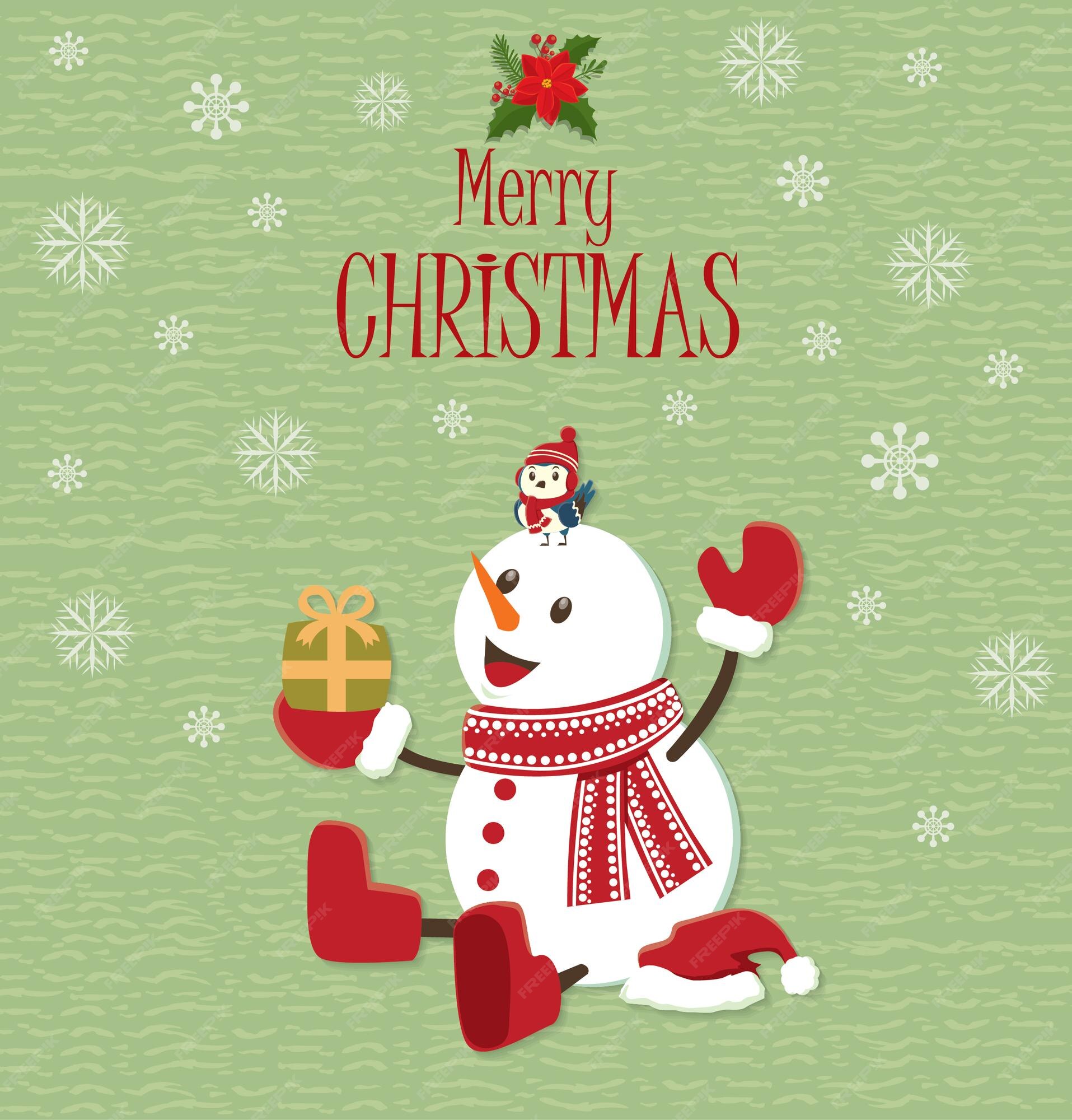 Conception D'affiche De Noël Vintage Avec Bonhomme De Neige Vecteur