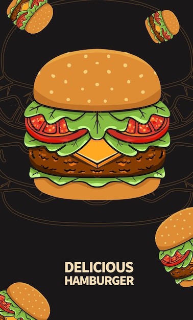 Conception d'affiche de nourriture de hamburger de dessin animé